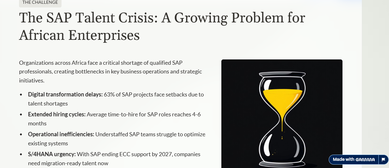 SAP Talent Crisis slide from the Umuzi employer presentation
